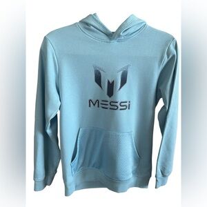 Messi Light Blue Hoodie Youth L Soccer Pullover Sweatshirt Athletic Kids 10-12